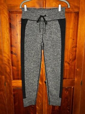 PINK ACTIVE High-Rise Gray & Black Colorblock Leggings with Drawstring Gym Yoga